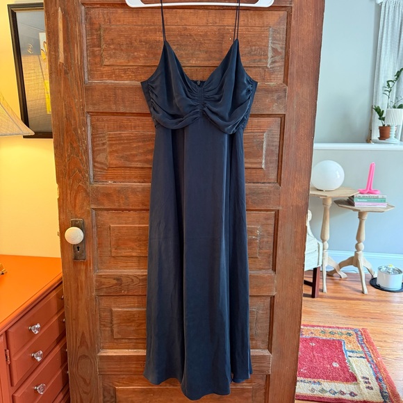 Zimmermann Navy 100% Silk Midi Dress with Spaghetti Straps—Size 3